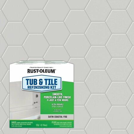 Rust-Oleum Tub and Tile Refinishing Kit, Coastal Fog, Satin, 1 qt, Tub & Tile Paint Series 385280